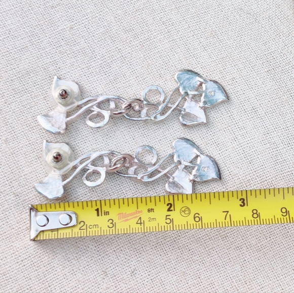 🌿 Vintage long silver leaves earrings - Picture 3 of 11